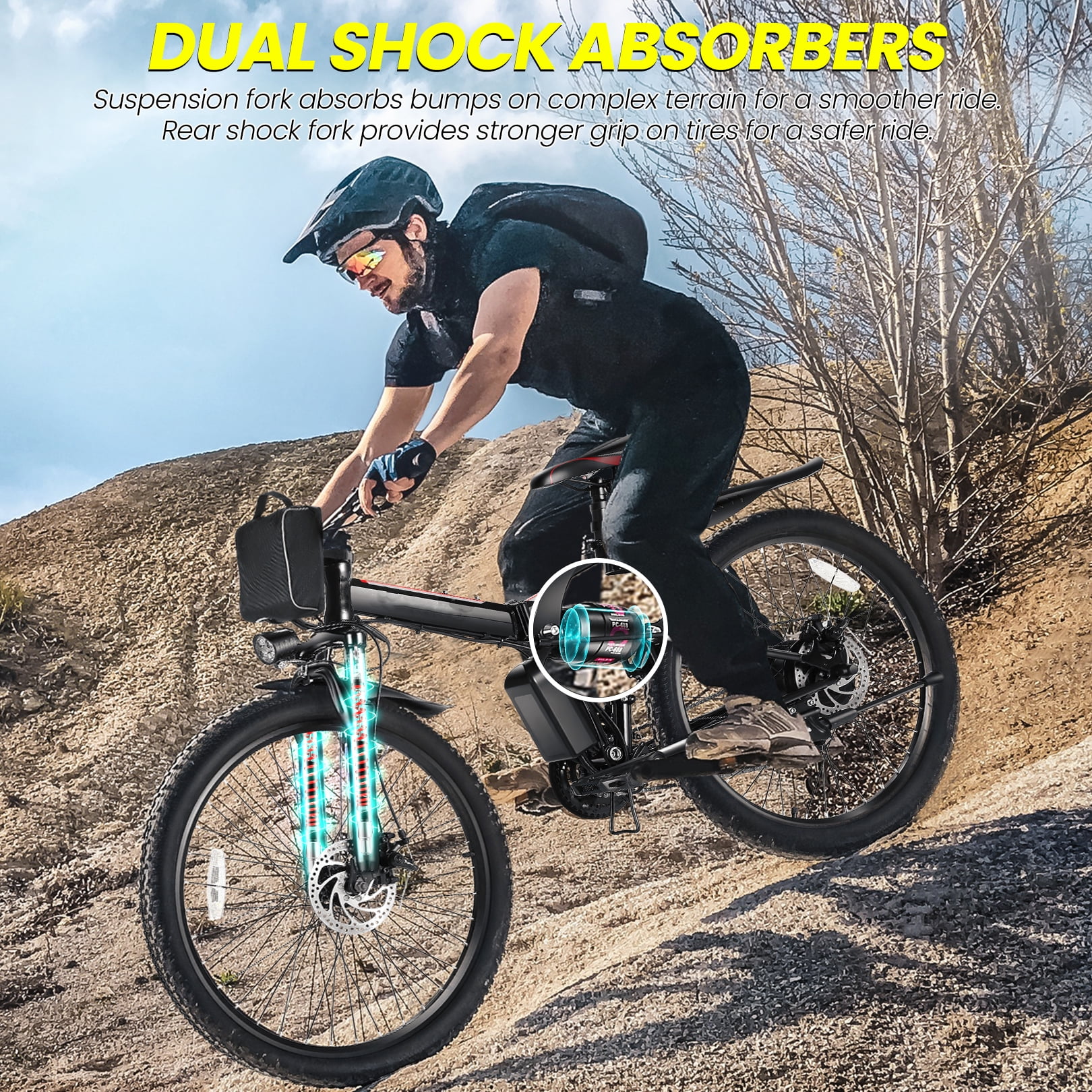 Gocio Adult Electric Bicycles Foldable Ebike, 500W 26" Electric Commuter Bicycle, 48V Battery, Full Suspension, Folding Electric Mountain Bike