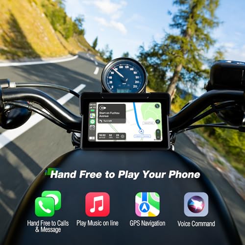 7 Inch Portable CarPlay for Motorcycle, Waterproof Touchscreen Wireless Car Play Android Auto Screen GPS Navigation for Motorbike