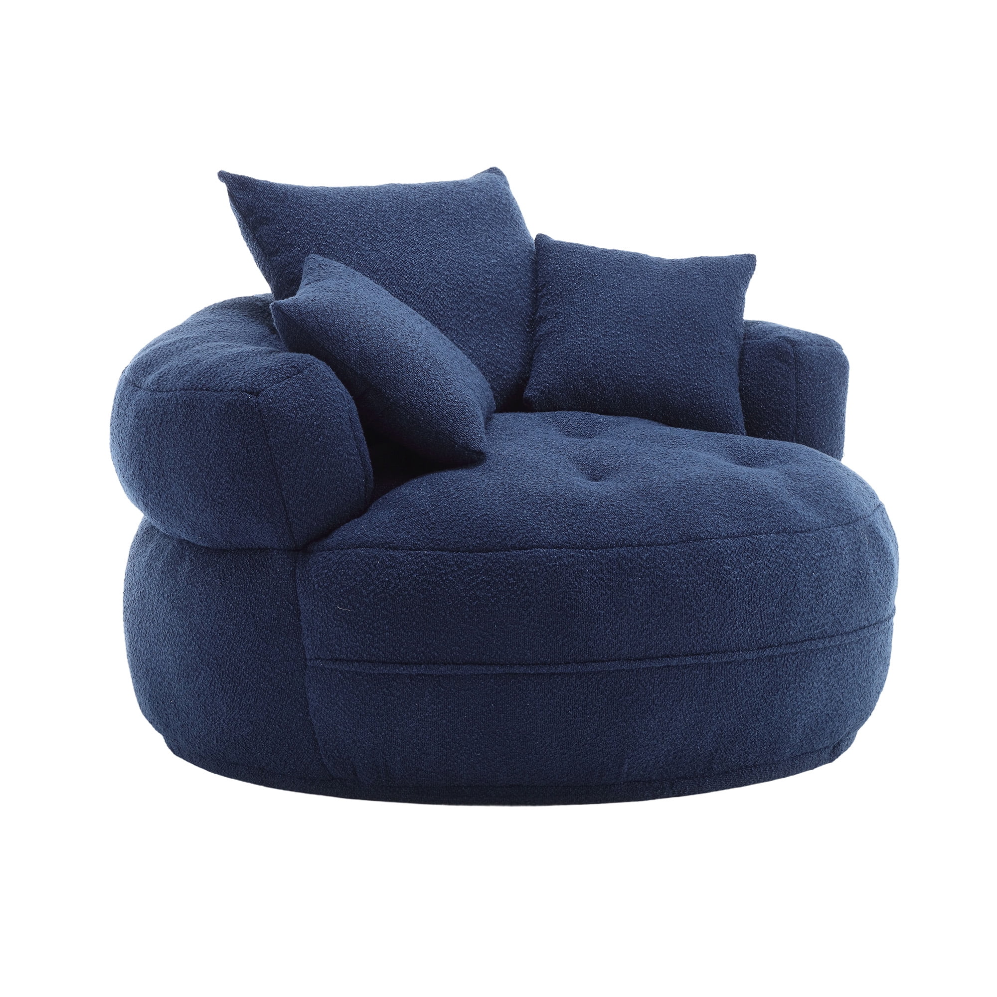 MOONMISS Accent Barrel Chair, Modern Boucle Round Accent Chair with 3 Pillows and Tufted Seat