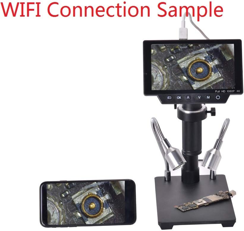 HAYEAR 34MP 4K 2016P HD HDMI USB Microscope Camera 5 Inch Display WiFi Connection 5X-300X Magnification Zoon C-Mount Lens Stereo Bracket Platform
