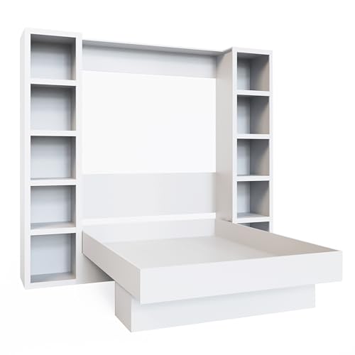 Oakland Living Easy-Lift Queen Murphy Wall Bed in Brown Wood Grain with Two Bookshelves