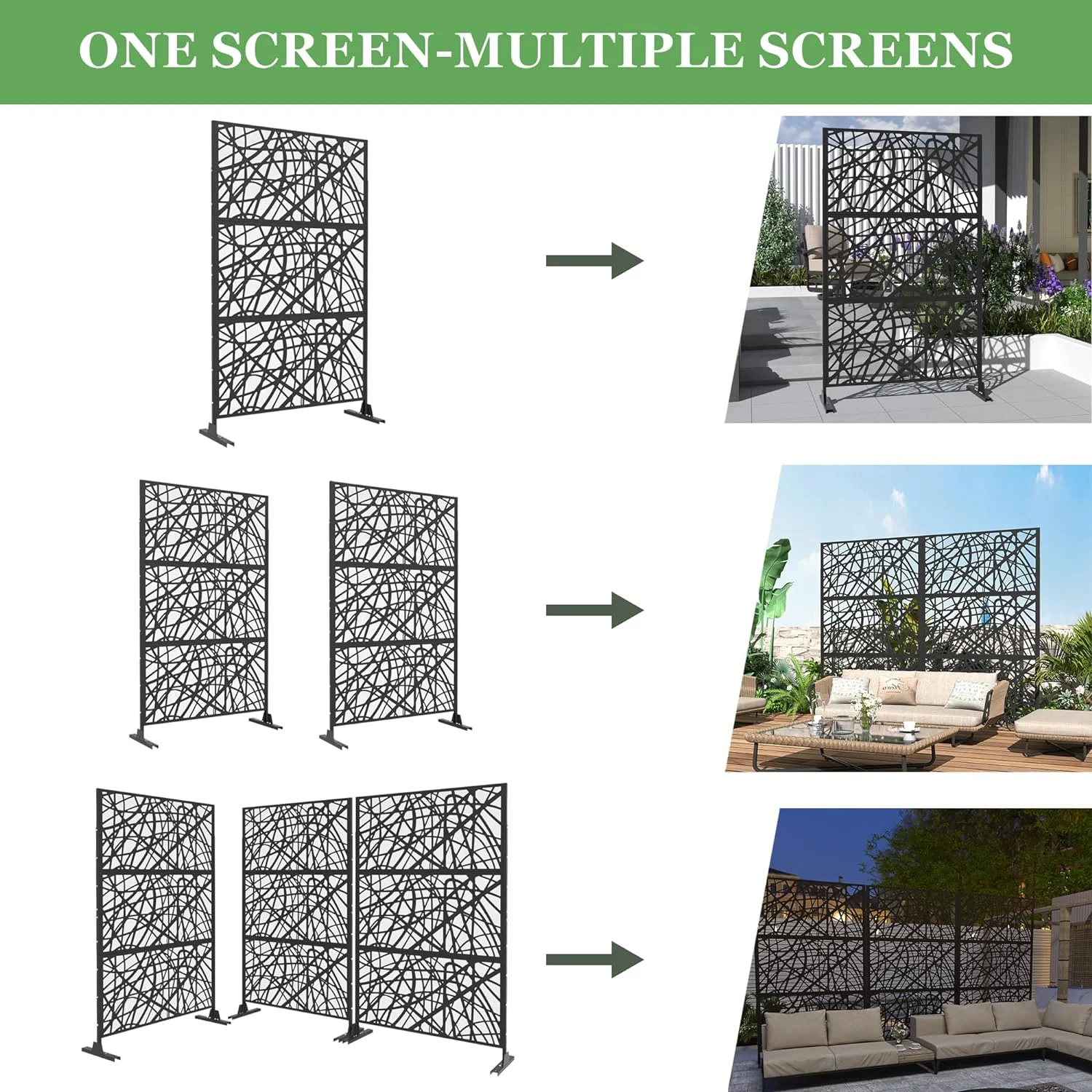 Delnavik Outdoor Privacy Screen, Metal Privacy Screen Panel Freestanding, Patio Privacy Screen Divider with Stand for Outdoor Garden Indoor Balcony