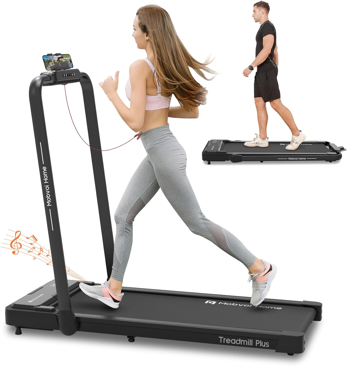 Mobvoi Home Treadmill Plus 3 in 1 Folding Treadmill Walking Pad 2.5HP Compact Under Desk Running Walking Machine for Home Office Remote Control LED