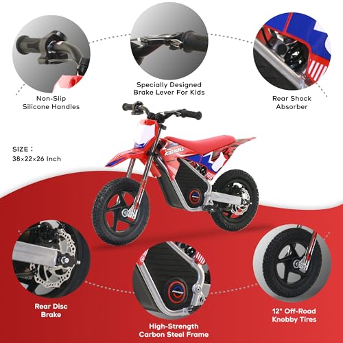 AIII Electric Dirt Bike for Kids 3-7, High Performance Racing Grade Motorcycle, Up to 8MPH, 2 Speed Settings, 12-Inch Off-Road Tires