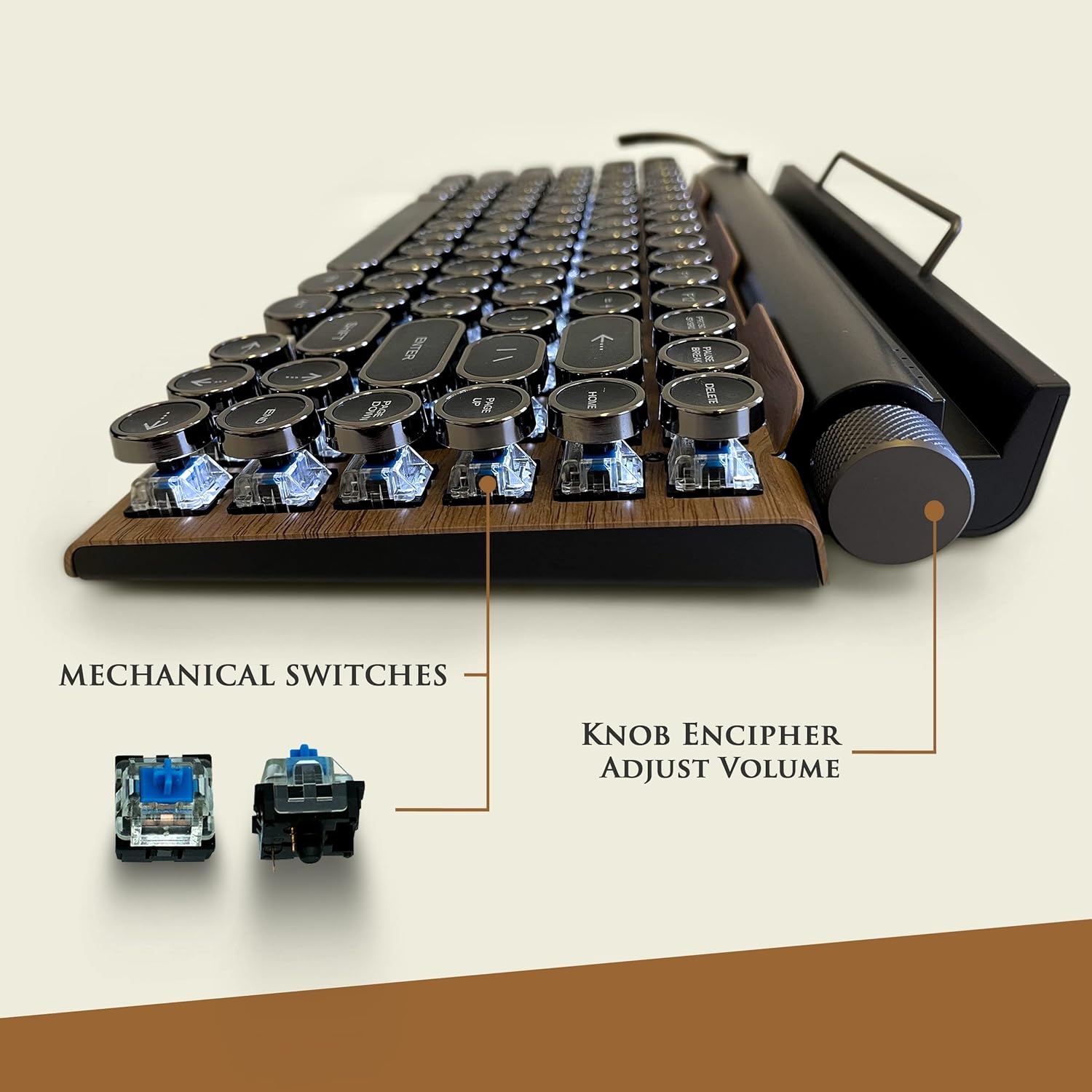 Retro Style Wireless Typewriter Keyboard Compatible with Mac/Windows/Android/Linux, Multi-Pairing, Mechanical Switches to Improve Typing Experience