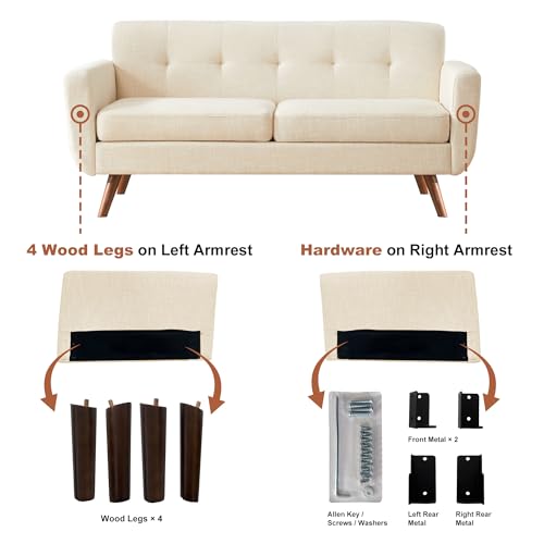 Tbfit L Shaped Couch Sofa, 80" W Mid-Century Modern Sectional Couches, 3 Seater Sofas with Wide Chaise Lounge & Two Pillows