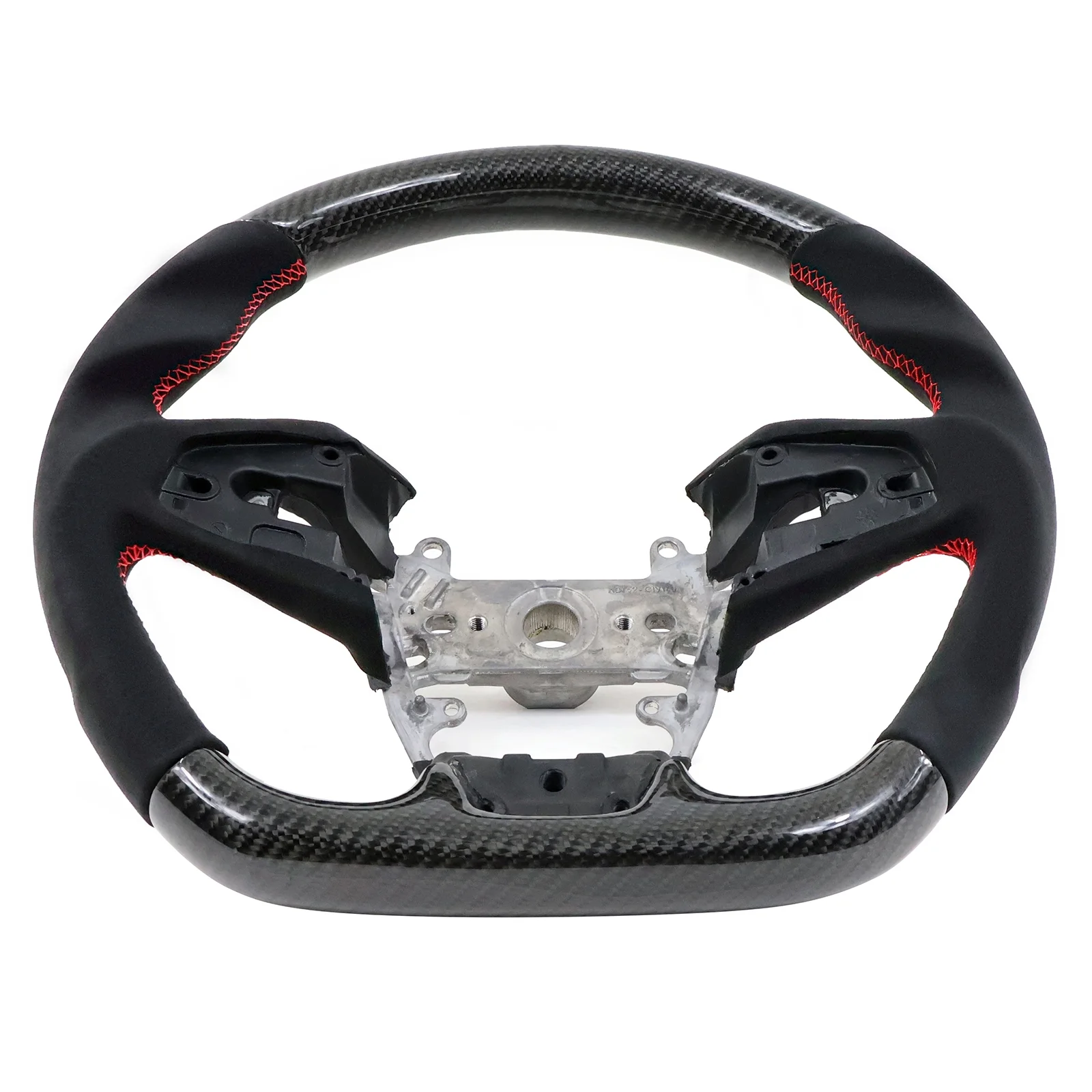 Ikon Motorsports Steering Wheel Compatible with 16-21 Honda Civic Gen 10th Carbon Fiber & Alcantara With Red Stitching