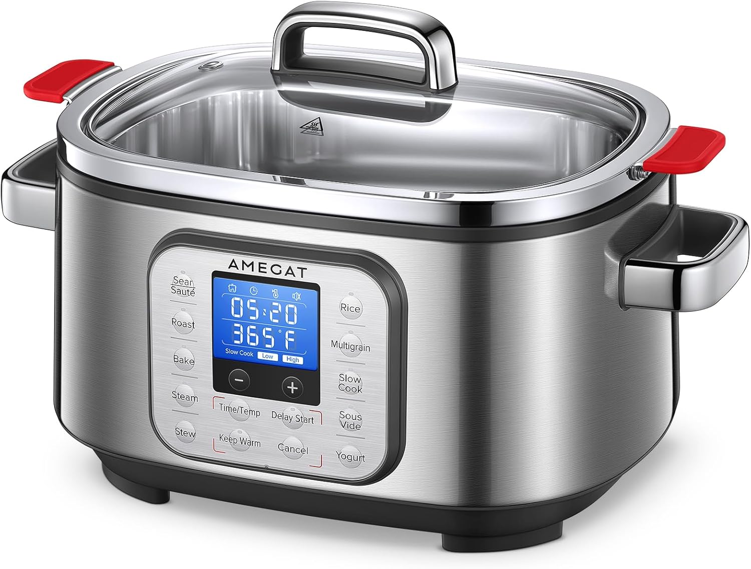 Slow Cooker 6 Quart, 10 in 1 Programmable Cooker, Rice Cooker, Sauté, Steamer & More, Stainless Steel Inner Pot, Steaming Rack & Glass Lid