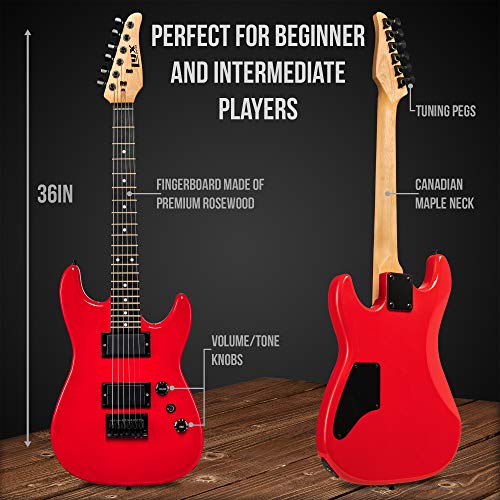 LyxPro 36 Inch Electric Guitar and Kit for Kids with 3/4 Size Beginner’s Guitar, Amp, Six Strings, Two Picks, Shoulder Strap, Digital Clip On Tuner