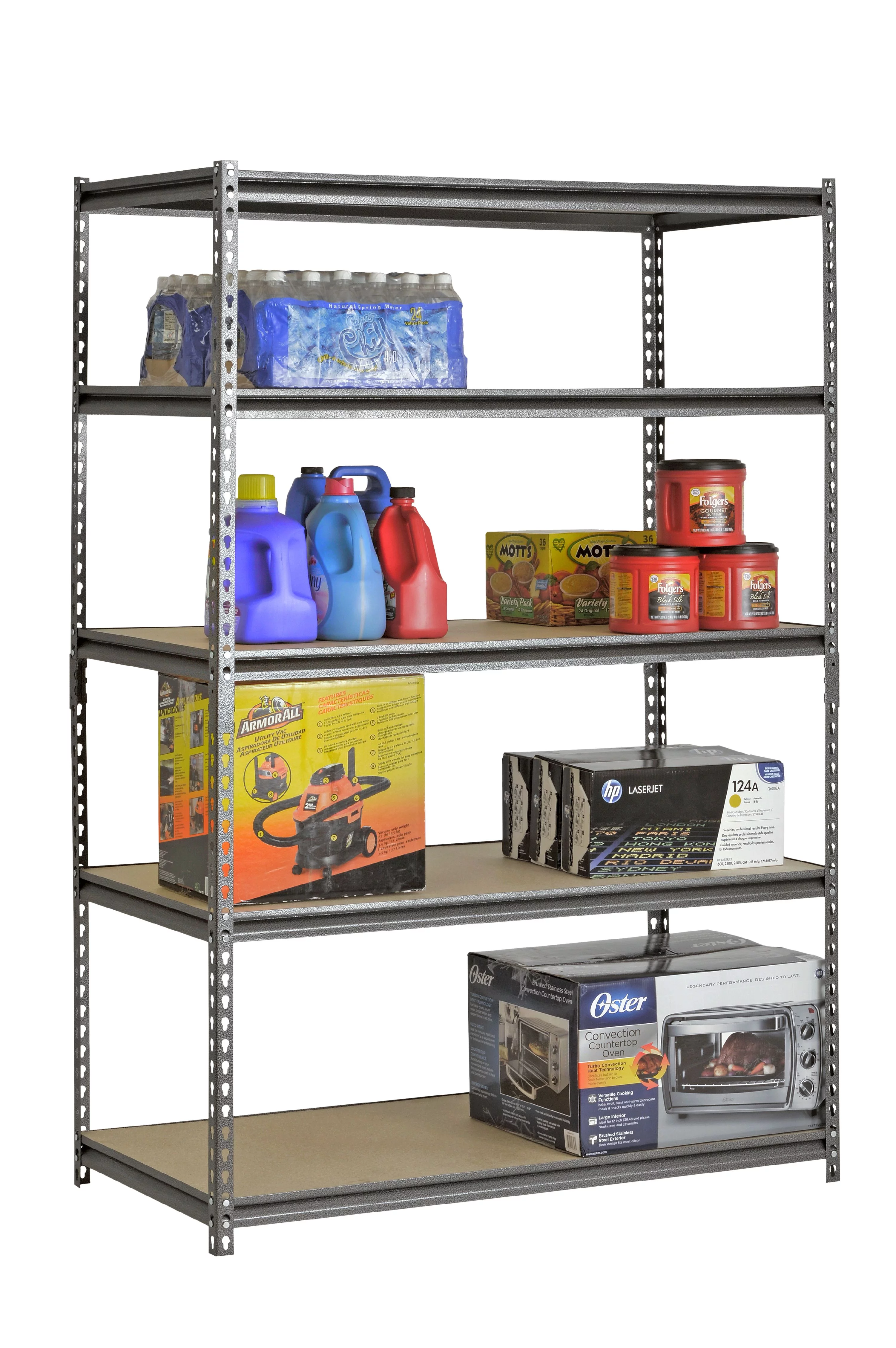 Muscle Rack 48"W x 24"D x 72"H 5-Tier Steel Shelving; 4,000 lb. Total Capacity; Silver