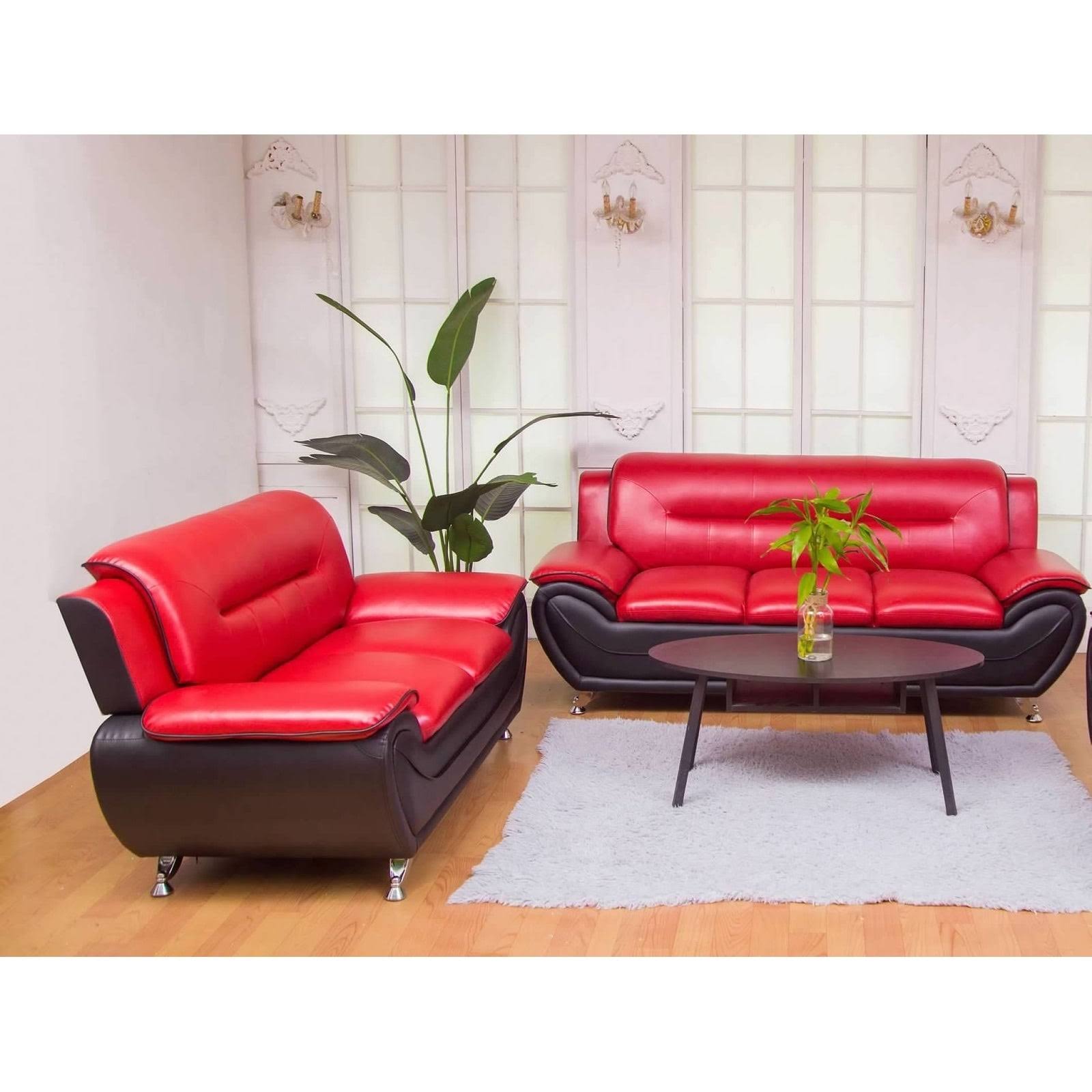 Greatime SS2301 Leatherette Modern Sofa Set Sofa / Redu0026Black