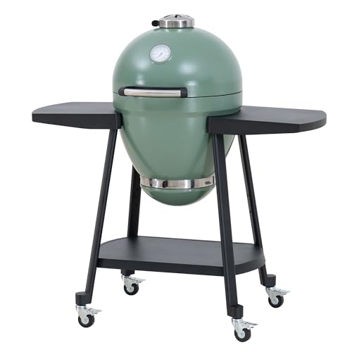 Sunjoy Charcoal Grill 20-Inch Kamado Grill with Pizza Stone, Ultimate Outdoor BBQ Egg Grill and Smoker with Wheels, Navy