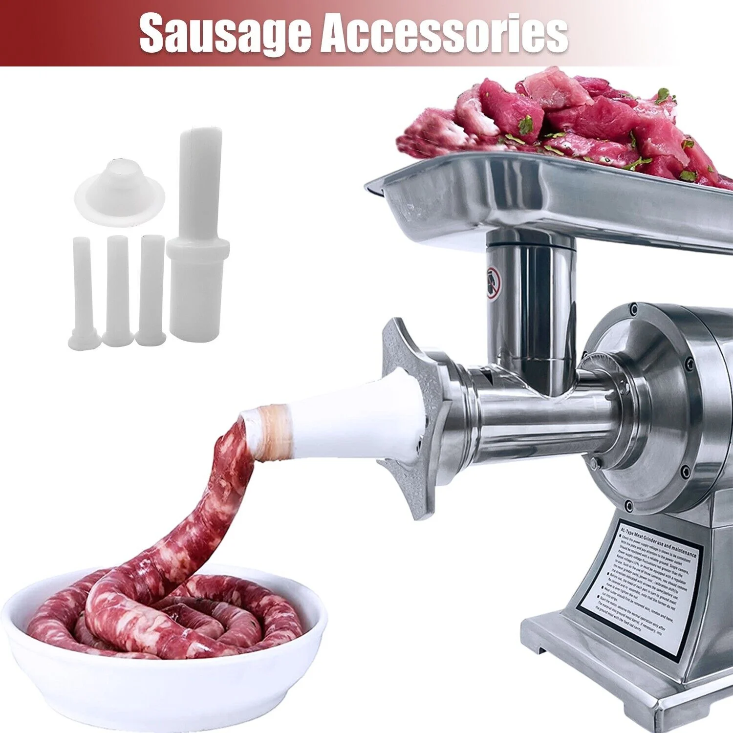 iMeshbean Commercial Electric Meat Grinder, 1100W 550lbs Per Hour Stainless Steel Commercial Sausage Stuffer For Commercial and Home Use