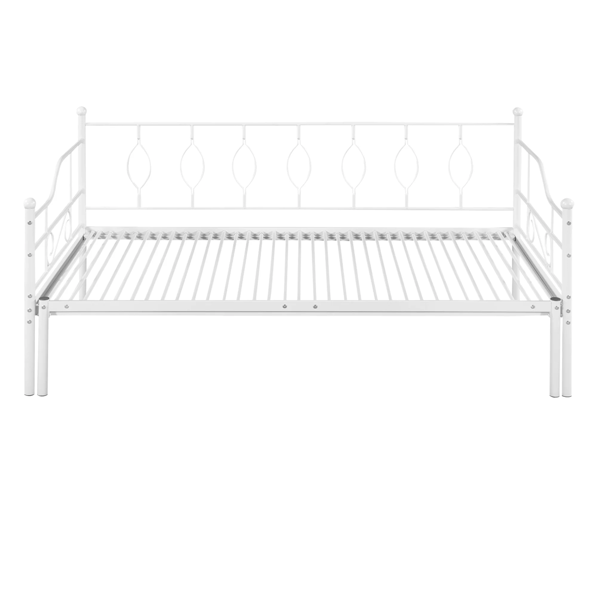 Twin Size Metal Frame Daybed with Trundle, Heavy Duty Steel Slat Support Saving Space Bed Sofa