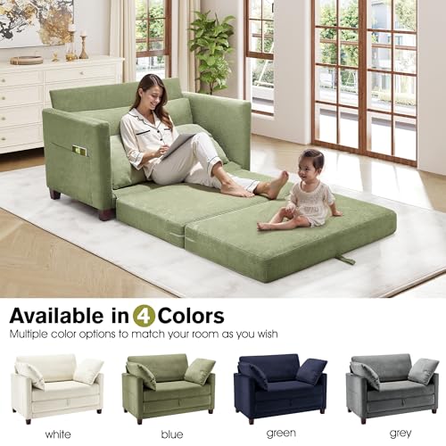 51" Loveseat Sleeper Sofa Bed, Chenille Convertible Floor Sofa Bed for Small Spaces, Folding Couch Bed with Deep Seat, 2 Pillows & Solid Frame