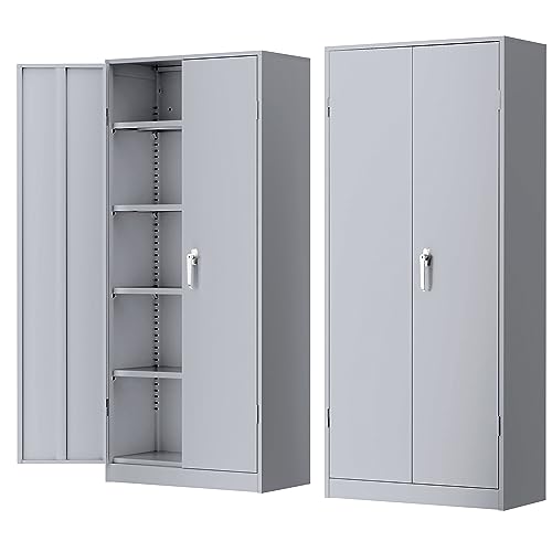 Greenvelly Metal Storage Cabinet, 72" Black Locking Storage Cabinets with Doors and 4 Shelves, Metal Cabinet for Garage Home Office, Classroom