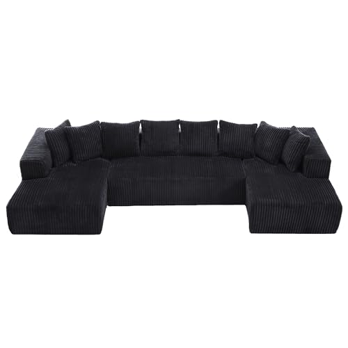 131" Modular Sectional Sofa Cloud Couch, Corduroy Memory Foam Black Sectional Couches for Living Room, Modern Deep Seat Boneless Sofa