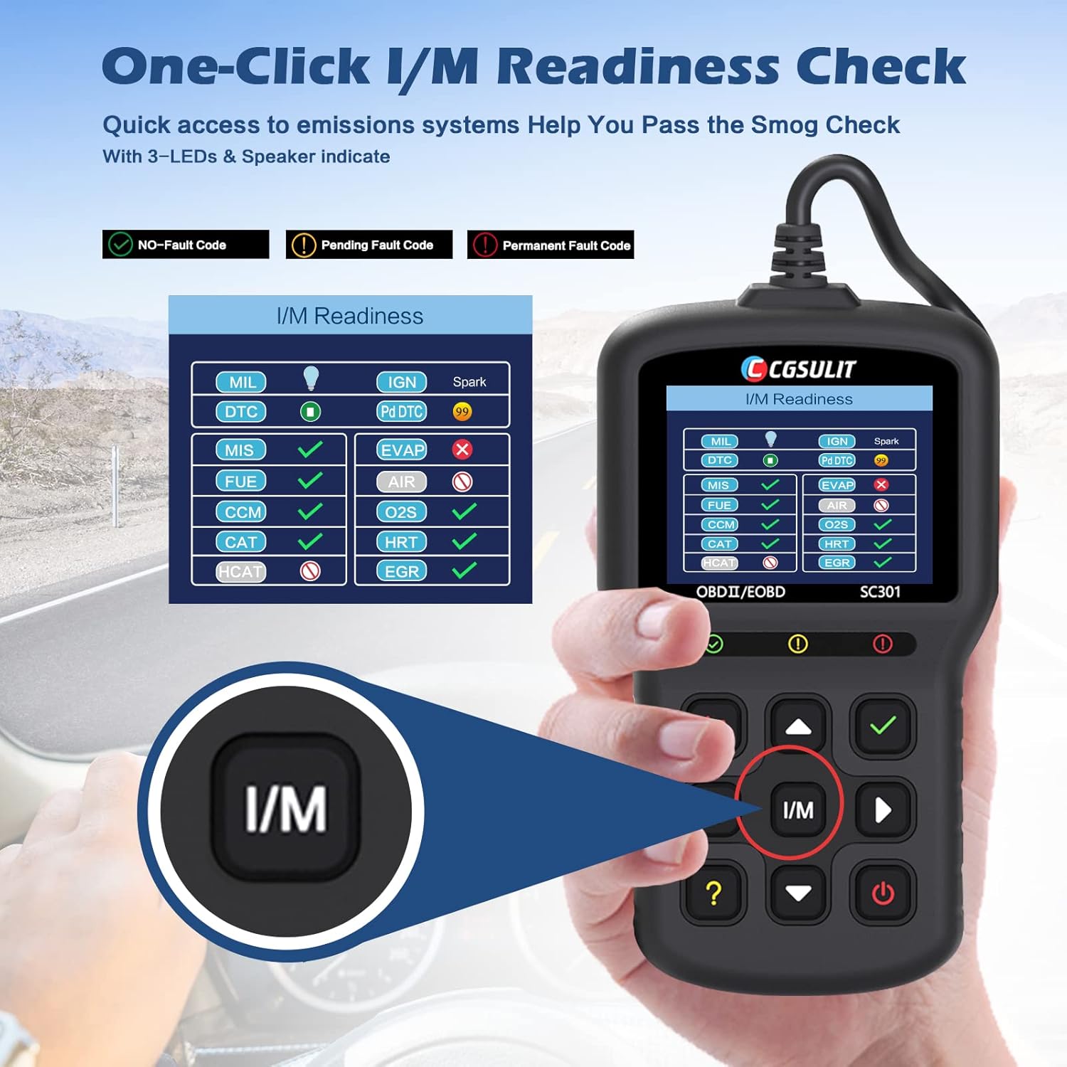 Car Code Reader CGSULIT SC301 OBD2 Scanner Check Engine Light with Reset Full OBDII Functions Generic Vehicle Diagnostic Scan Tool for Smog Check