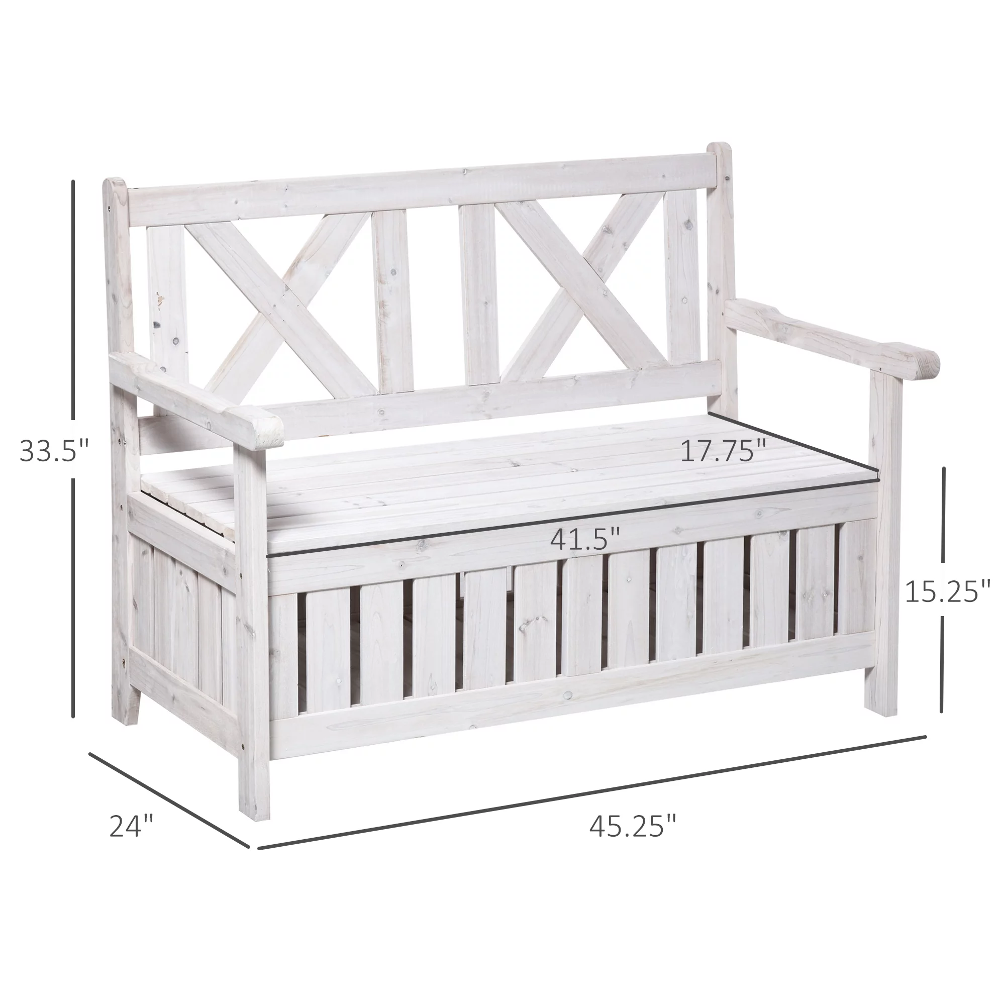 Outsunny Patio Wooden Bench with Storage Box, 29 Gallon Outdoor Storage Bench, Large Entryway Deck Box w/ Unique X-Shape Back, for Deck