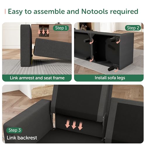 HONBAY Convertible Sectional Sofa, L Shaped Couch with Reversible Chaise for Small Space, Black