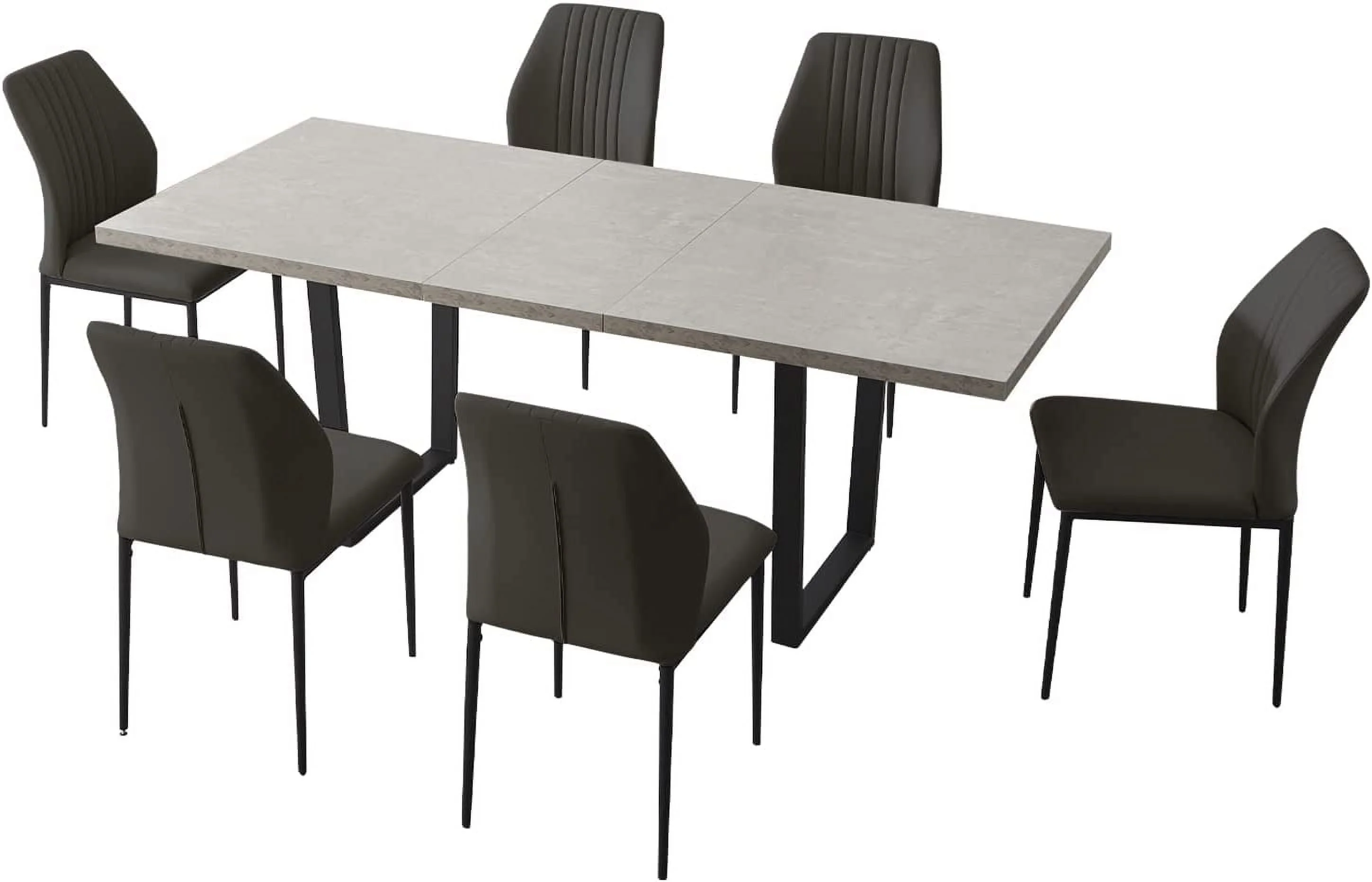 Perfect Modern Mid-Century Dining Table Set for 6-8 People Kitchen Dining Room Table Set Extendable Solid Wood Dining Table and 6 Upholstered Chairs