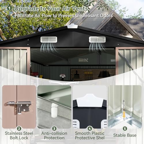 Aoxun 6.2x4 FT Shed Outdoor Storage Shed Metal Garden Shed with Lockable Doors & Slooping Roof Tool Shed Bike Shed for Backyard, Patio