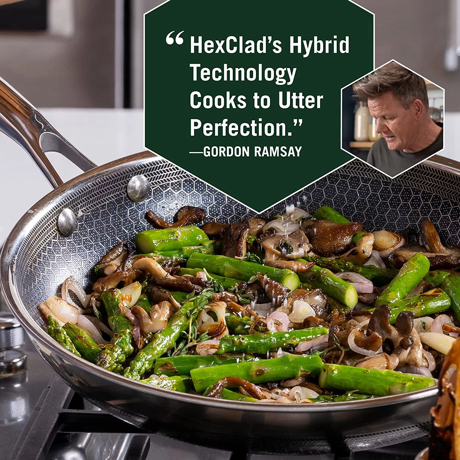 HexClad 12 Inch Hybrid Stainless Steel Frying Pan with Cooking Lid