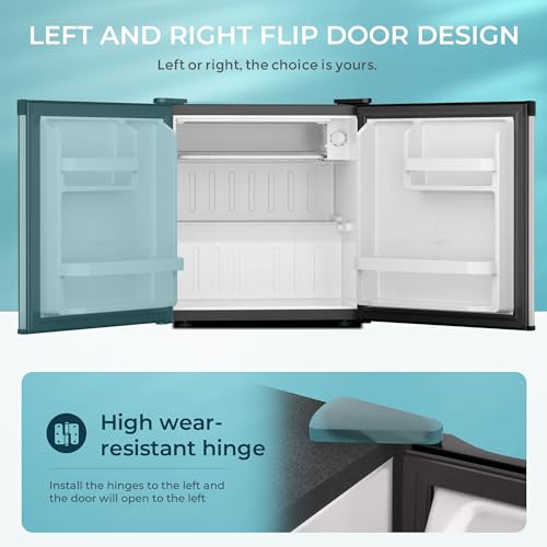 EUHOMY 1.7 Cu.Ft Mini Fridge with Freezer, Reversible Single Door Compact Refrigerator, Adjustable Thermostat, Energy Saving, Mini Fridge for Bedroom