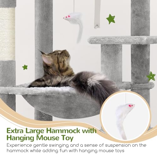 Globlazer Heavy Duty Cat Tree, 70 inch Sturdy Cat Tree for Indoor Cats Extra Large Cat Tower with Scratching Post, Hammock