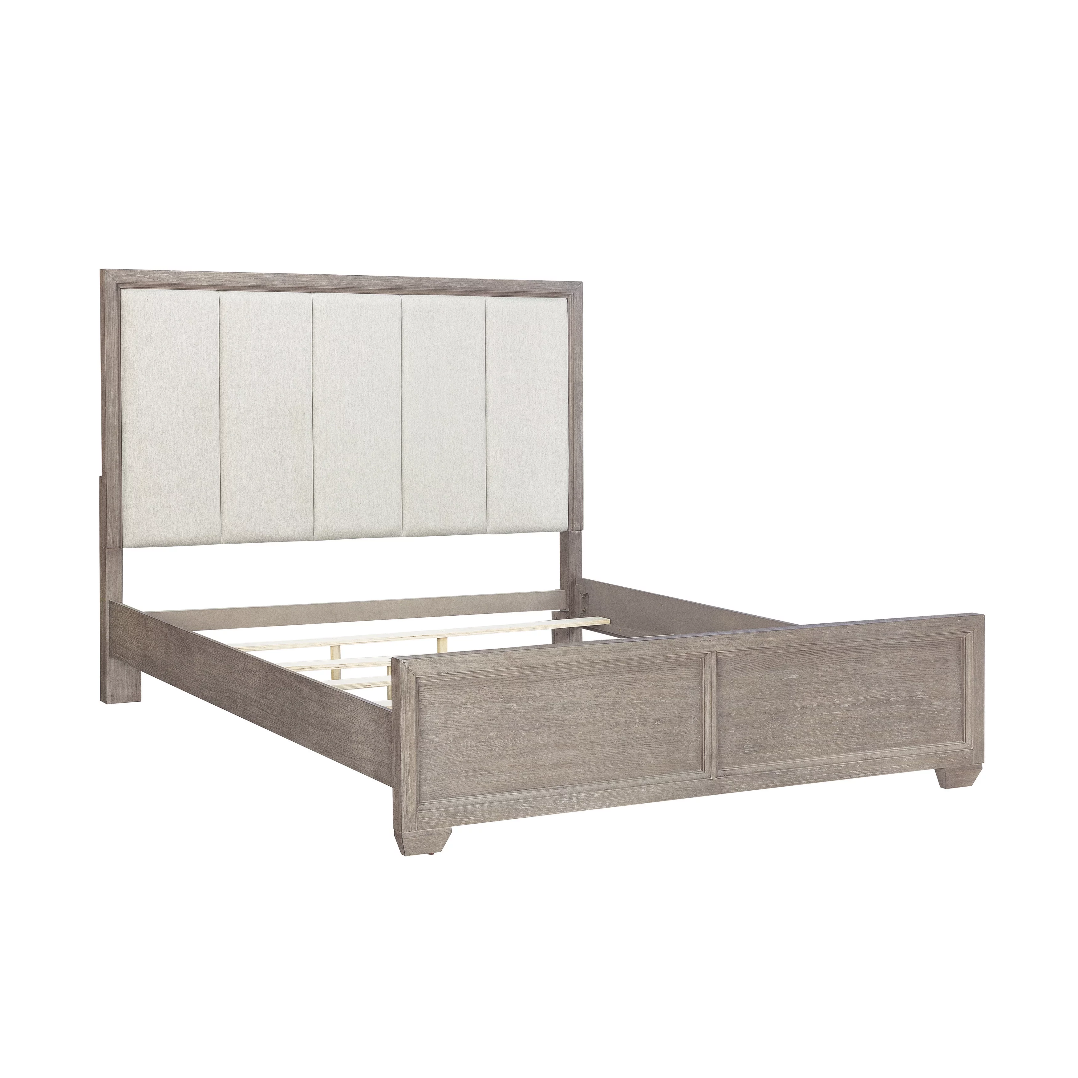Ennesley Gray Wood Bedroom Set with Upholstered Panel Queen Bed, Dresser, Mirror, 2 Nightstand, and Chest
