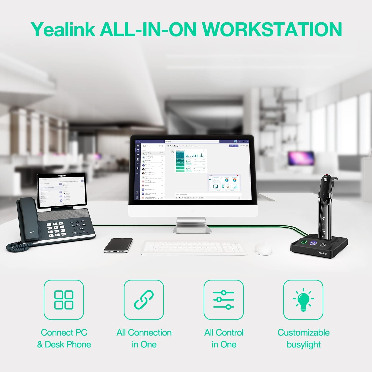 Yealink WH63 Wireless Headset with Microphone for Computer PC Laptop Teams Certified Headset Office IP VoIP Phones Noise Canceling Mic Single Ear