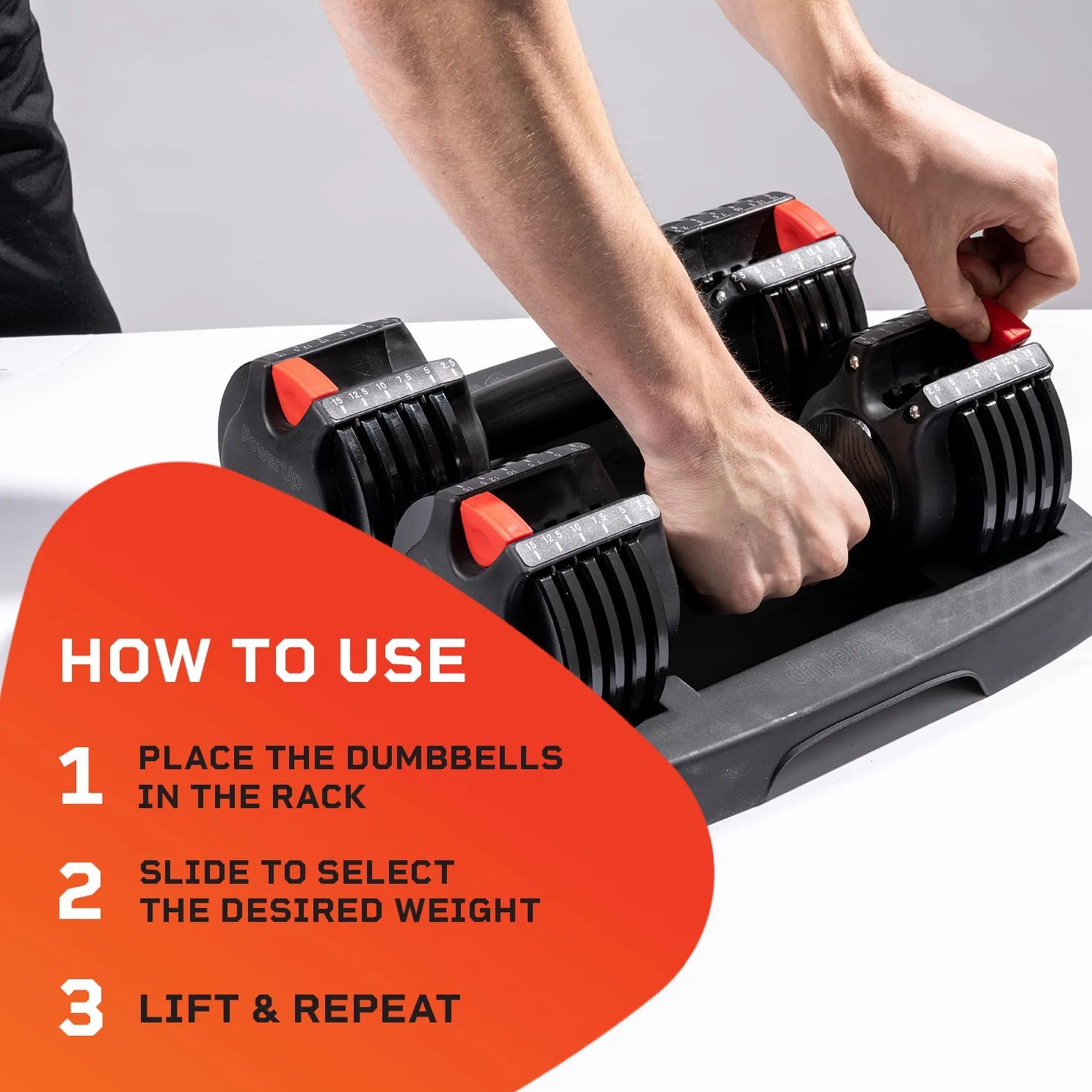 Lifepro PowerUp 15 Pound Dumbbells Adjustable Weights Set for Home Gym, 2 Pcs