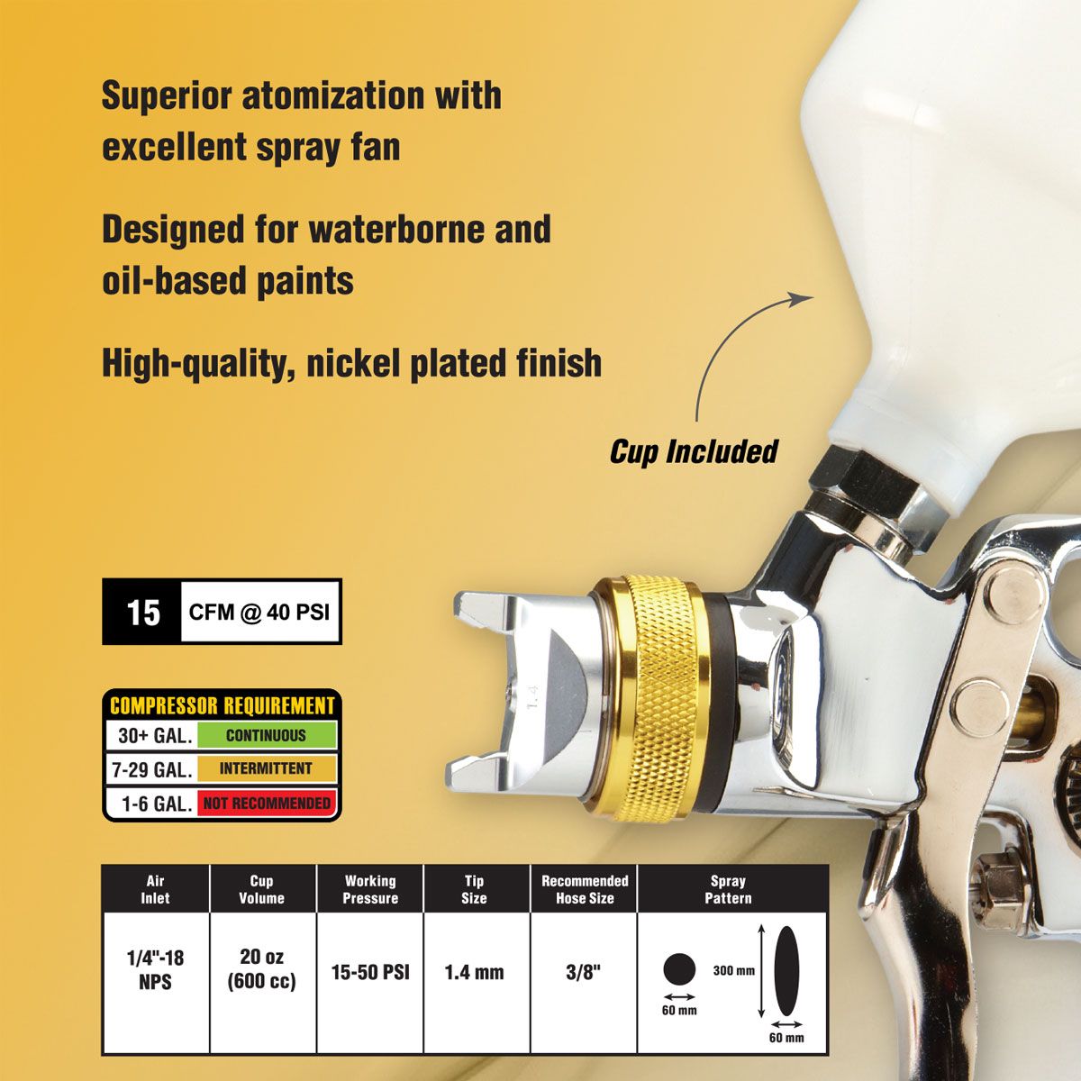 CENTRAL PNEUMATIC 20 oz. HVLP Gravity-Feed Air Spray Gun