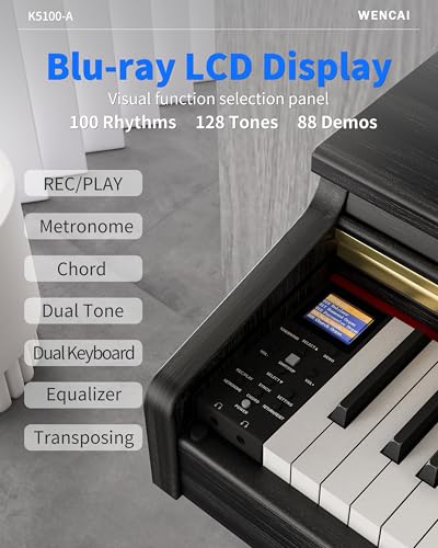 88 Keys Digital Piano Hammer Action Weighted Keyboard Piano, Full Size Upright Electric Piano, Wooden Electronic Piano for Beginner Professional