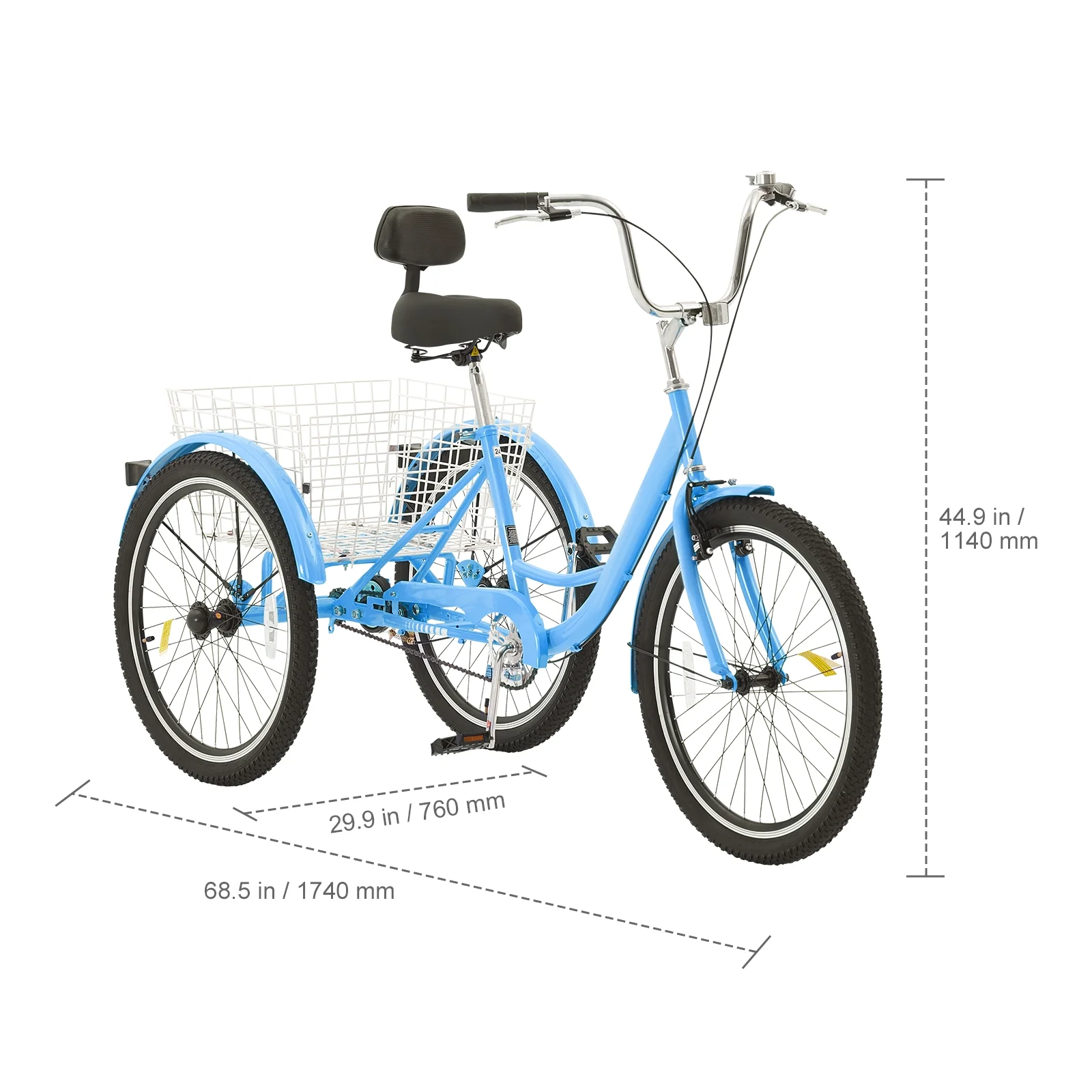 SKYSHALO 24" Adult Tricycles Bike Bicycle Blue 3 Wheel Bike Trike Carbon Steel - Curated Treasures Market