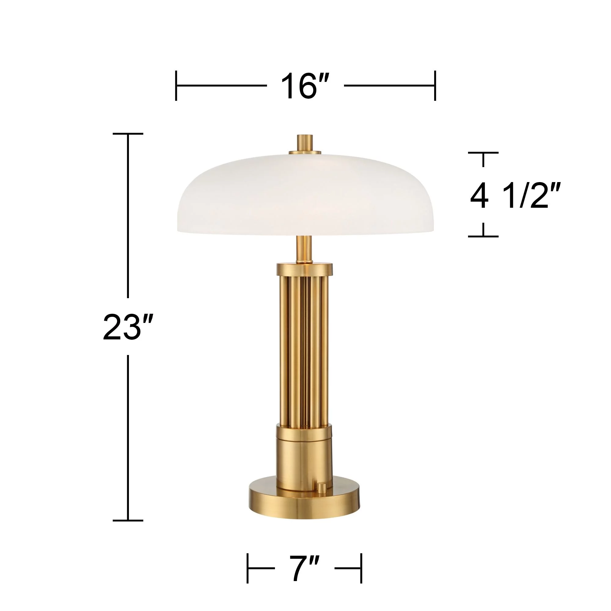Possini Euro Design Granview 23" High Mid Century Modern Accent Table Lamp Dual USB Ports Brass Metal Glass Dome Shade Charging