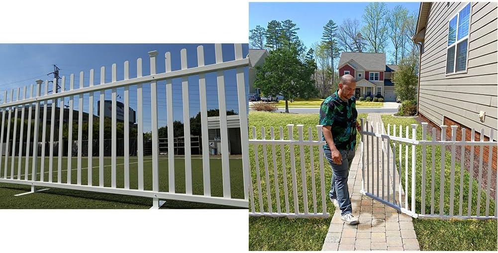 Zippity Outdoor Products ZP19026 Lightweight Portable Vinyl Picket Fence Kit w/Metal Base(42" H x 92" W), White & ZP19071 Burbank Vinyl Fence Gate