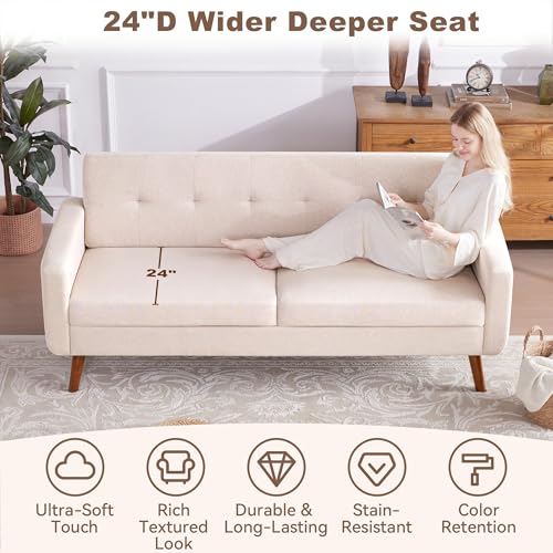 Tbfit L Shaped Couch Sofa, 80" W Mid-Century Modern Sectional Couches, 3 Seater Sofas with Wide Chaise Lounge & Two Pillows