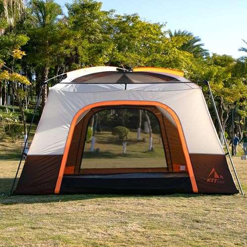 KTT Extra Large Tent 10-12-14 Person(B),Family Cabin Tents,2 Rooms,3 Doors and 3 Windows with Mesh,Straight Wall,Waterproof,Double Layer