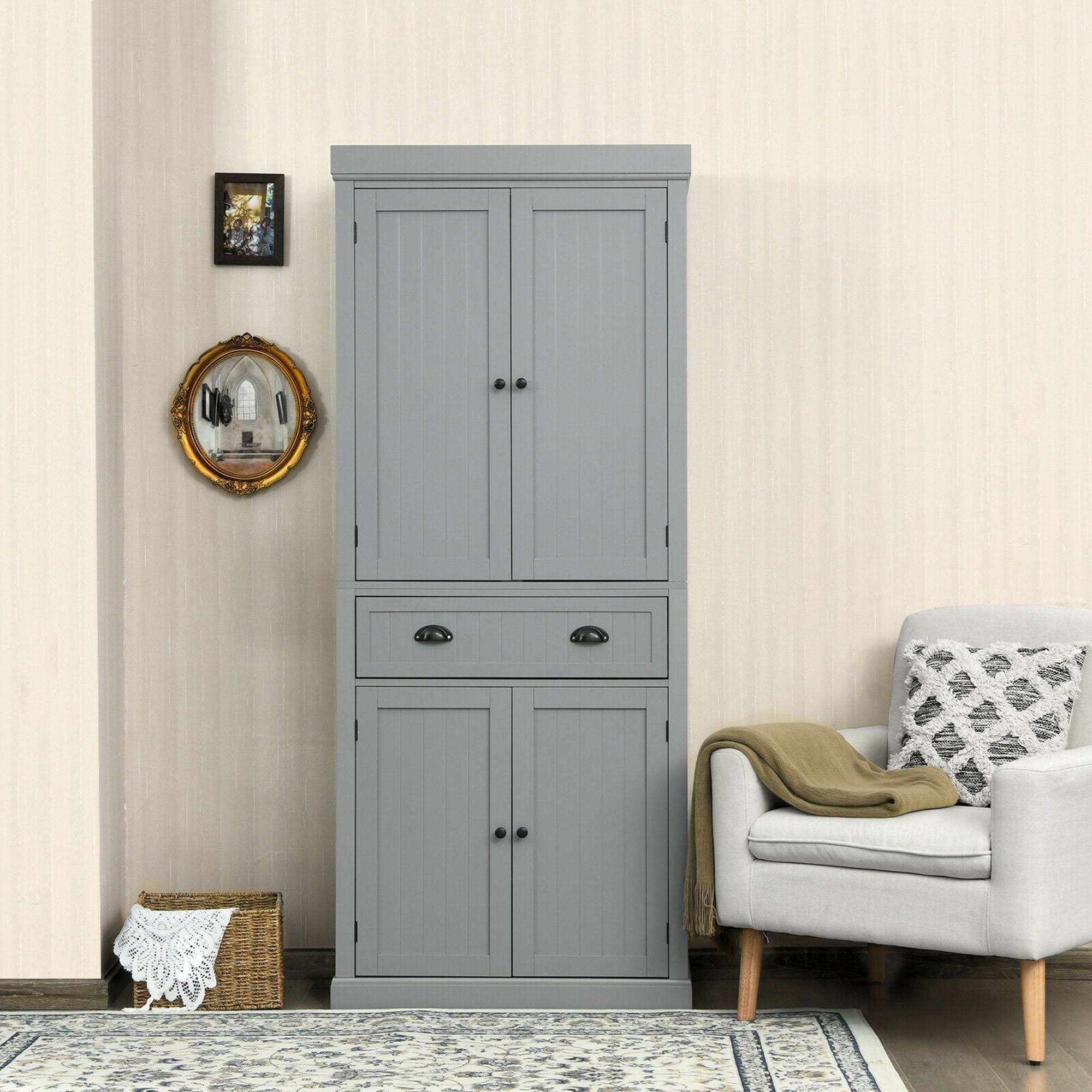 Gymax Kitchen Cabinet Pantry Cupboard Freestanding w/Shelves Grey - See Details