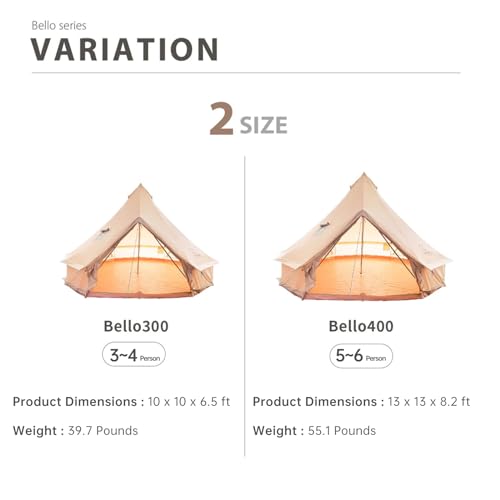 S'more Canvas Bell & Teepee Camping Tent, Water Resistant, Hot Tent with Stove Jack, 4 Season Outdoor Glamping Tent