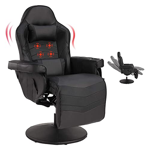 Massage Video Gaming Recliner Chair - Ergonomic Backrest & Seat Height Adjustment Swivel Recliner