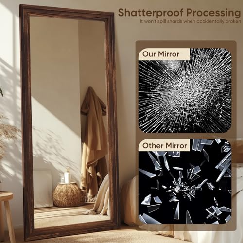 Full Length Mirror, 71"×32" Wooden Mirror Full Length with Stand Wood Floor Mirror, Oversized Stand Up Mirrors Large Wall Mirrors