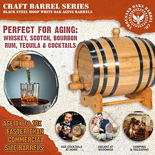 2 Liter Oak Aging Barrel with Wood Stand, Bung & Spigot - Mini Whiskey Barrels for The Home Alcohol Distiller, Moonshiner & Winemaker - Age Cocktails