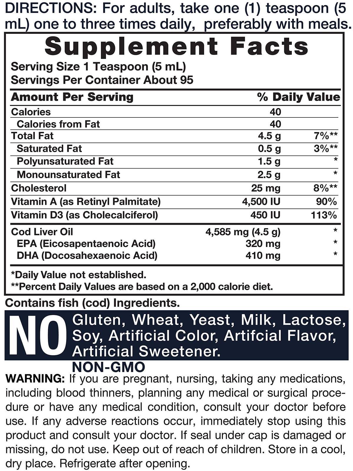 Carlyle Cod Liver Oil Norwegian 16 fl oz 3 Bottles Non-GMO, Gluten Free Liquid
