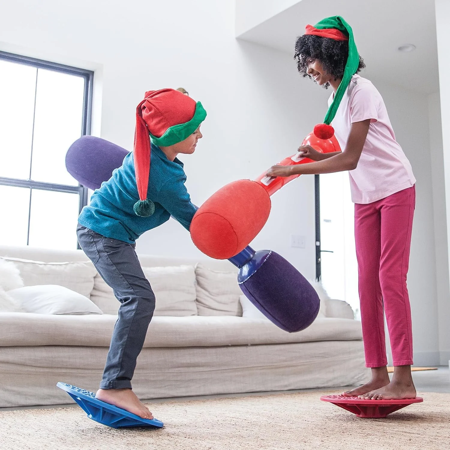 HearthSong Indoor Balance Jousting Set for Active Kids' Play, Includes 2 Inflatable Boppers and 2 Balance Boards