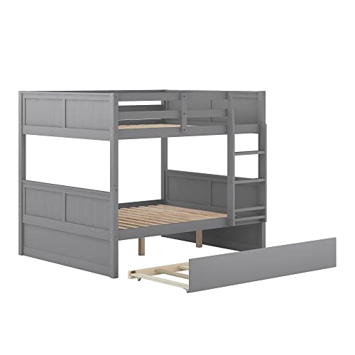 SOFTSEA Twin Over Full Bunk Bed with Slide, Solid Wood Bunk Beds with Stairs for Kids