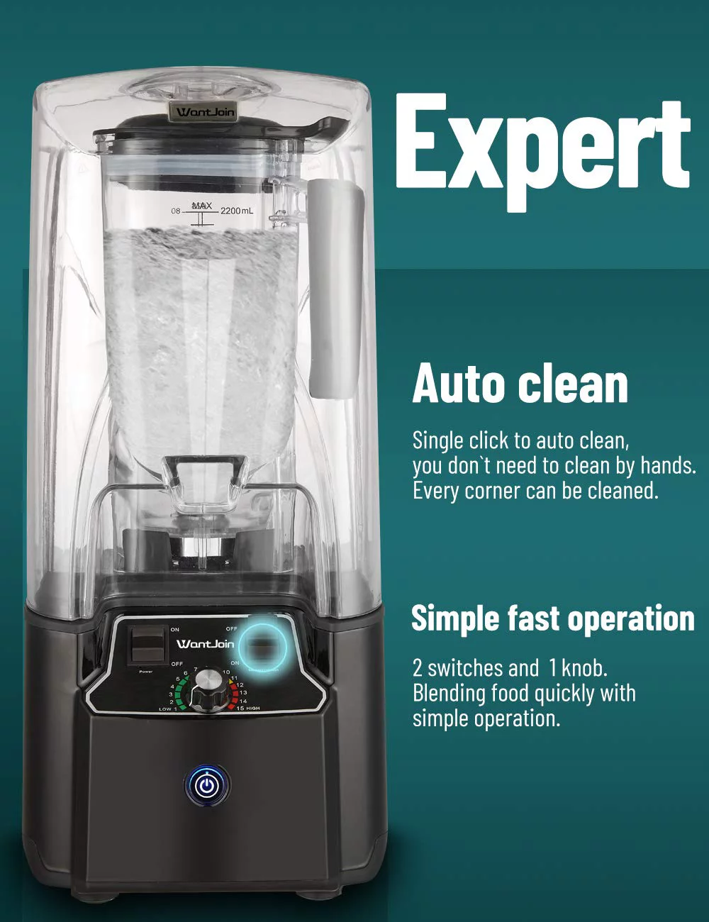 WantJoin Professional Commercial Blender, 2200W Quiet Shield Blender with Sound Enclosure