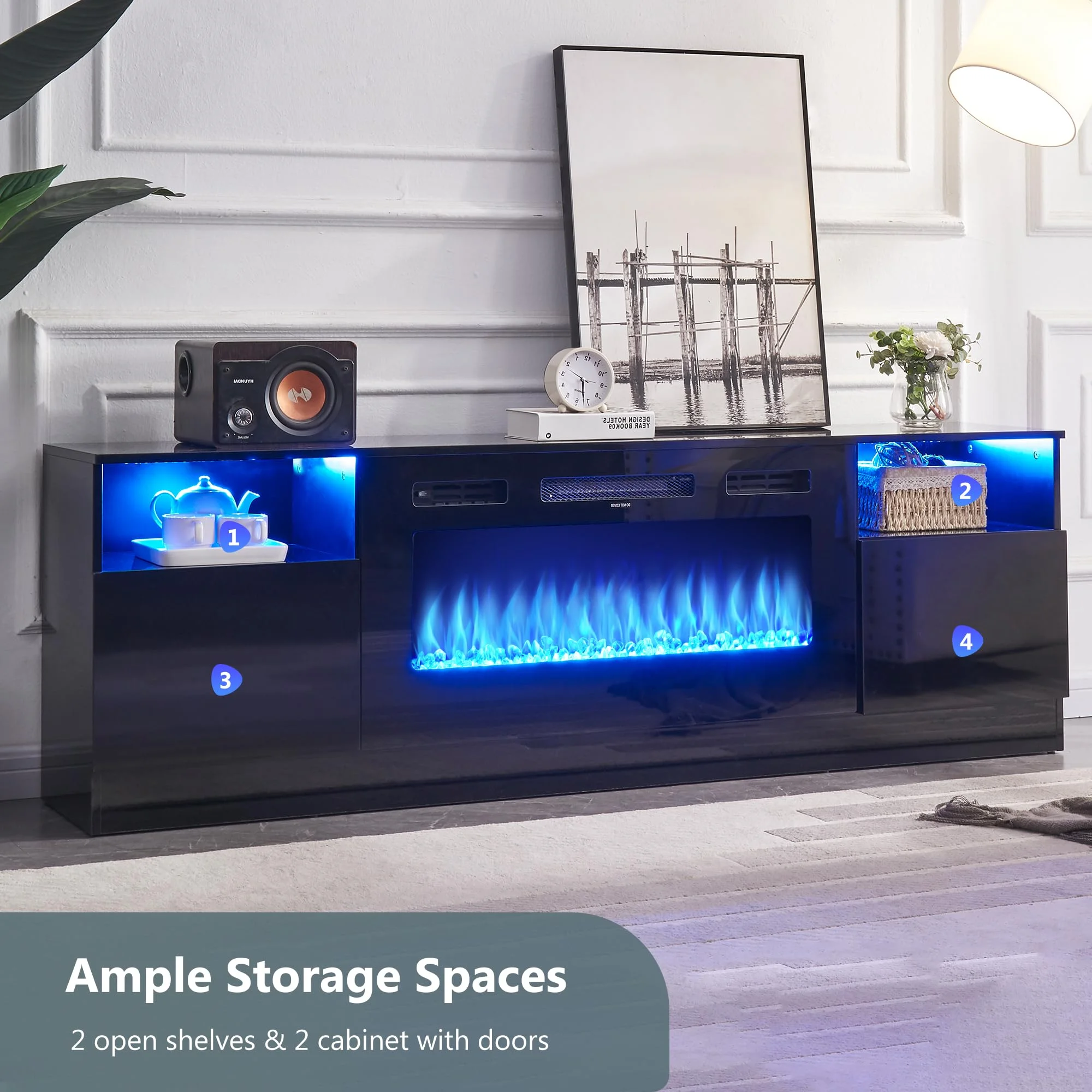 Whalefall Fireplace TV Stand with 36" Electric Fireplace, LED Light Entertainment Center