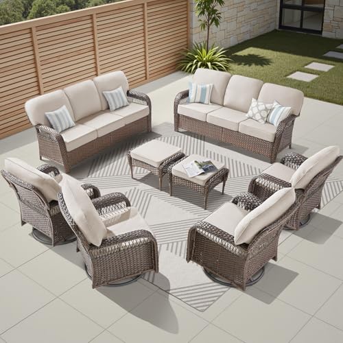7 Pieces Outdoor Furniture Set with Swivel Chairs
